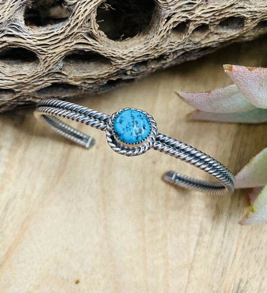 Navajo Sterling Silver & Kingman Turquoise Cuff Bracelet Signed