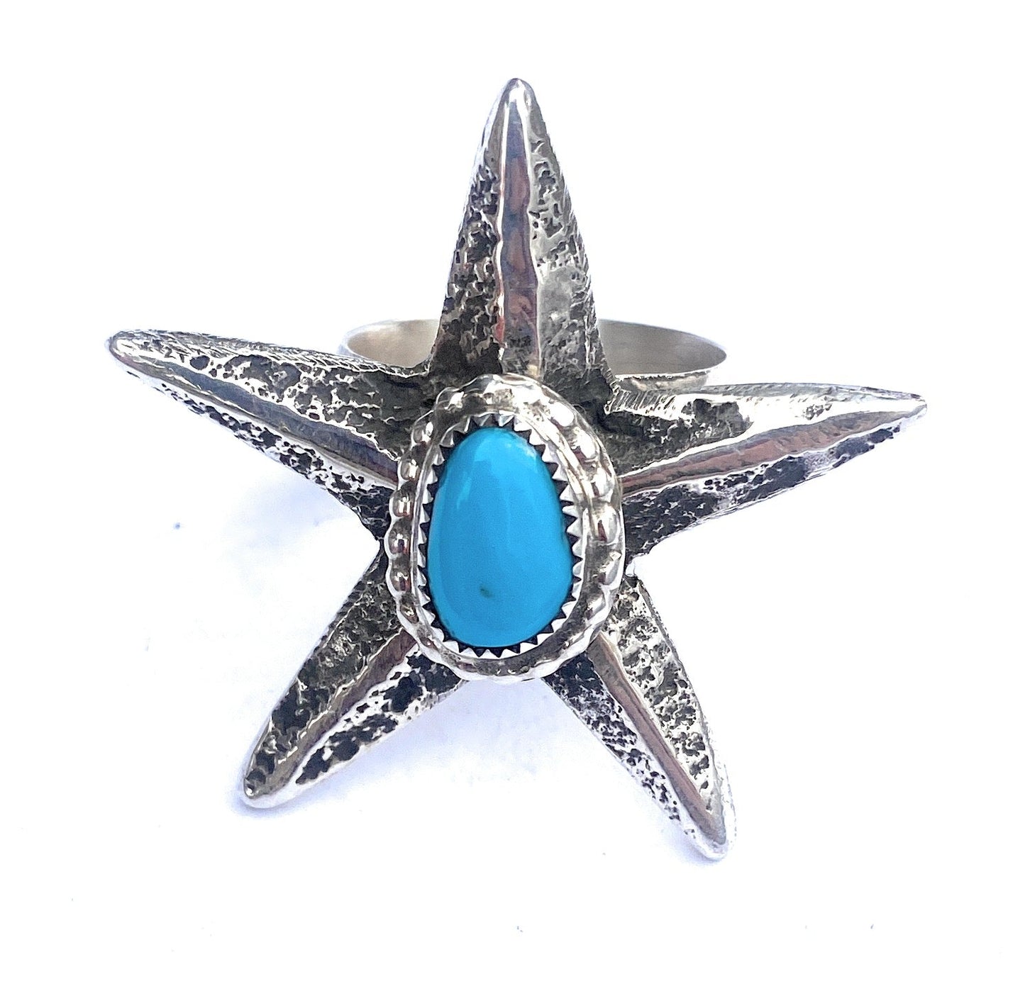 Navajo Turquoise & Sterling Silver Star Ring Size 9.25 Signed