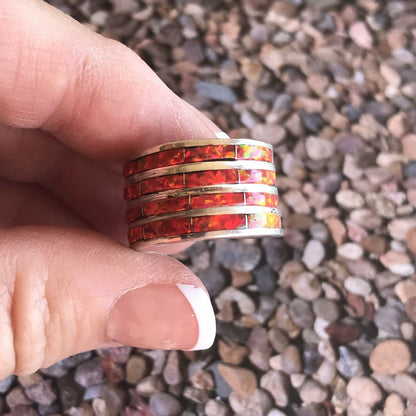 Navajo Sterling Silver Red Fire Opal Stacker Ring