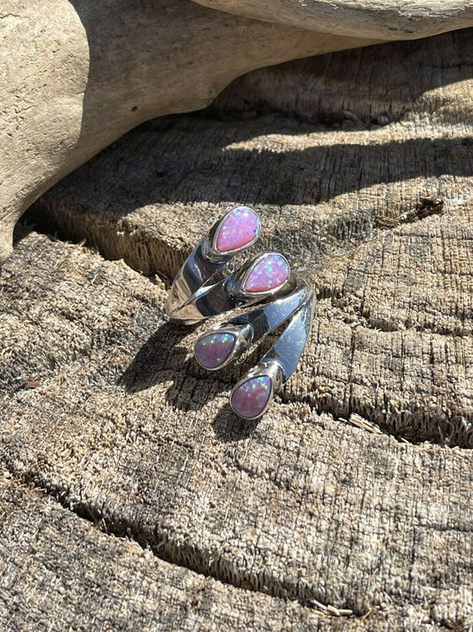 Navajo Sterling Silver Pink/ Purple Opal Adjustable 4 Stone Ring