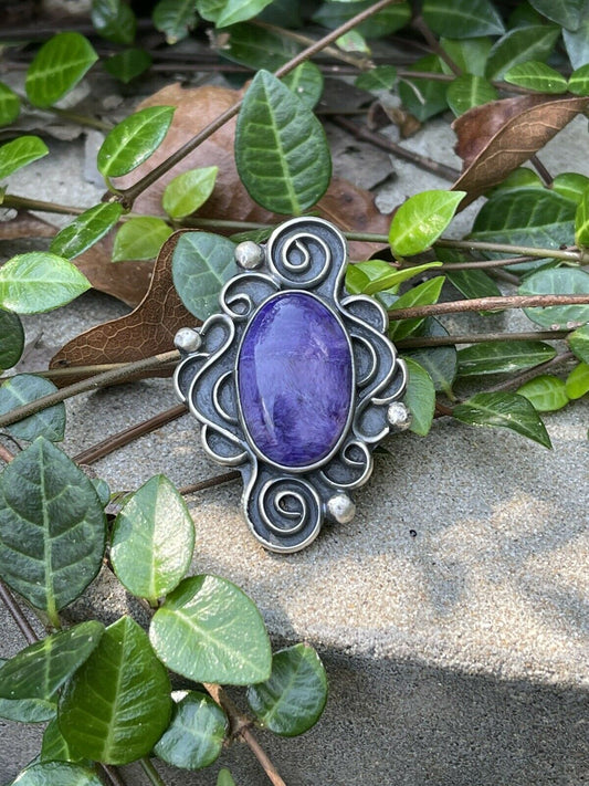 Navajo Purple Charoite & Sterling Silver Swirl Statement Ring Size 7