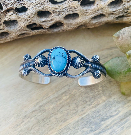 Navajo Sterling Silver & Kingman Turquoise Cuff Bracelet By EL Billah