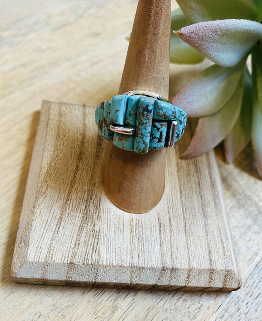 Navajo Turquoise & Sterling Silver High Rise Inlay Ring