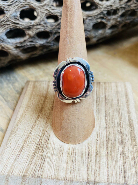 Navajo Sterling Silver & Orange Spiny Ring Size 5.75