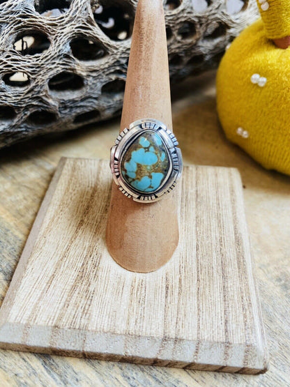 Navajo Kingman Turquoise & Sterling Silver Ring Size 7 Signed