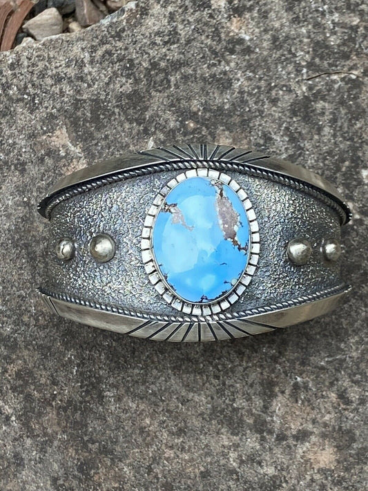 Navajo Golden Hill Turquoise & Sterling Silver Cuff Bracelet Signed