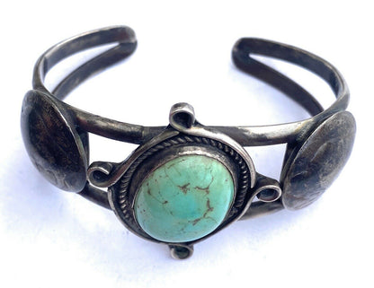 Vintage Navajo Turquoise & Sterling Silver Liberty Coin Cuff Bracelet