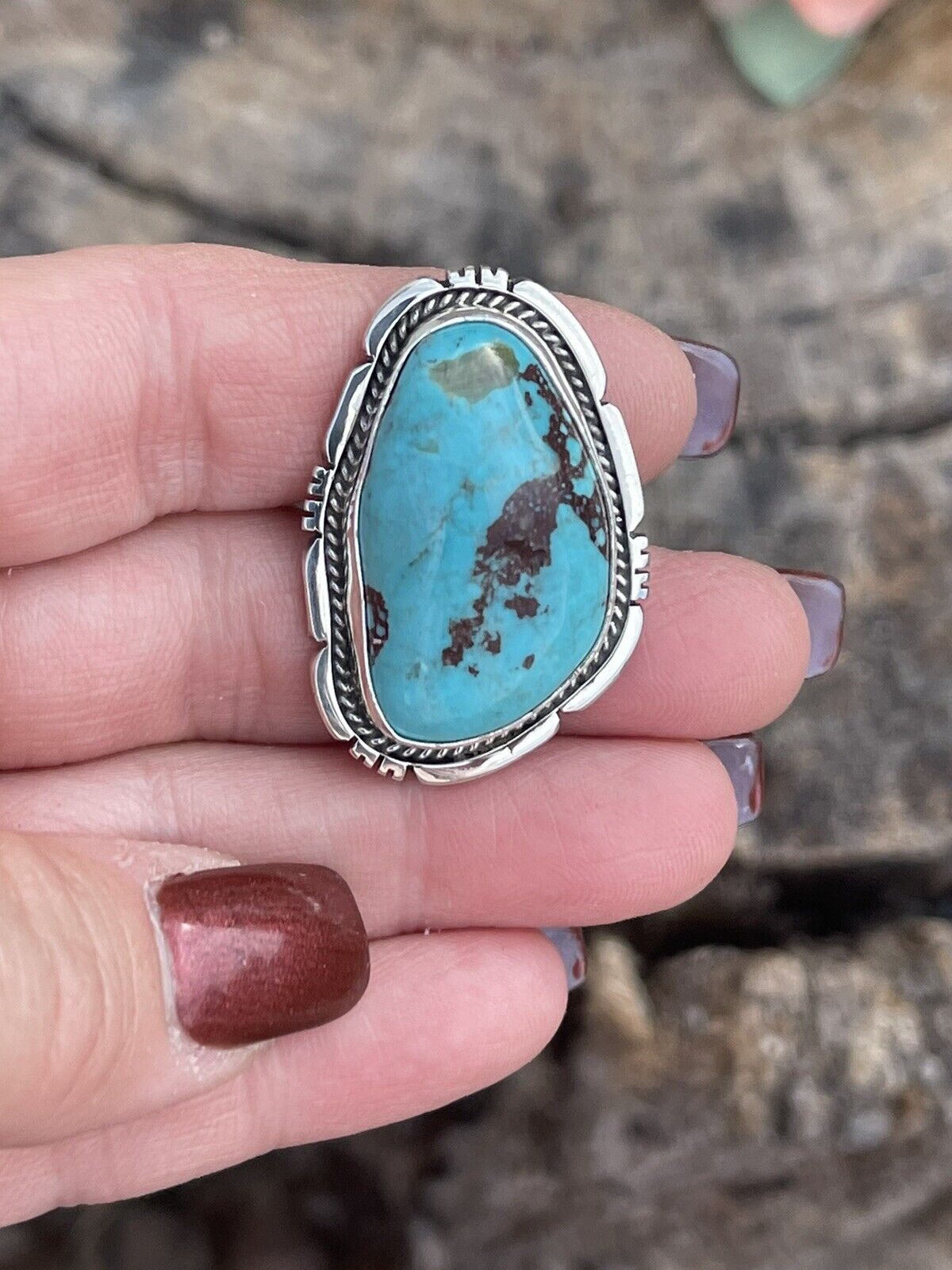 Navajo Royston Turquoise Sterling Southwestern Adjustable Ring Wydell Billie