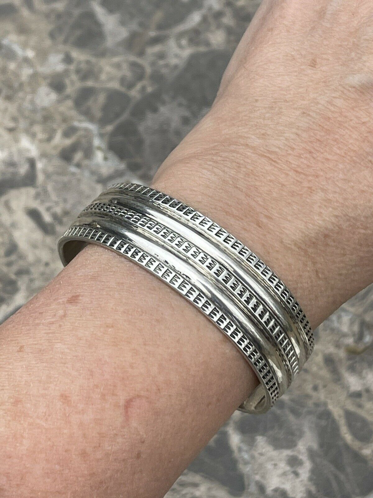 Navajo Sterling Silver Tribal Style Hand Stamped Bracelet Cuff Signed