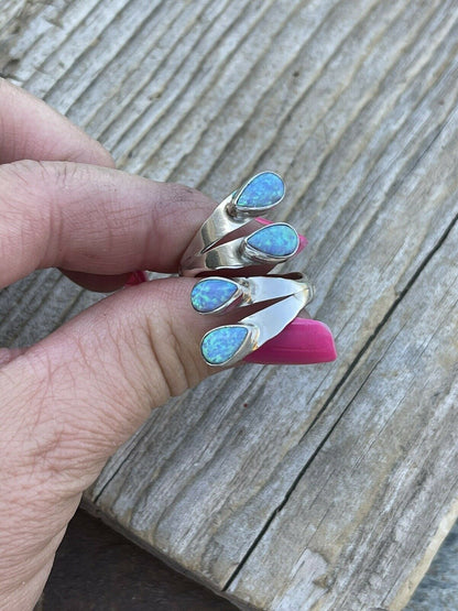 Navajo Sterling Silver Bright Blue Opal Adjustable 4 Stone Ring