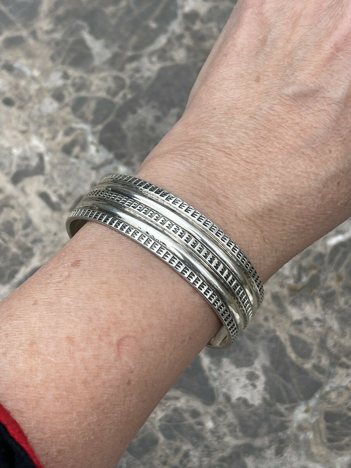 Navajo Sterling Silver Tribal Style Hand Stamped Bracelet Cuff Signed