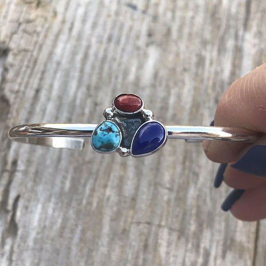 Navajo Multi Stone And Sterling Silver Bracelet Cuff Artist V. S