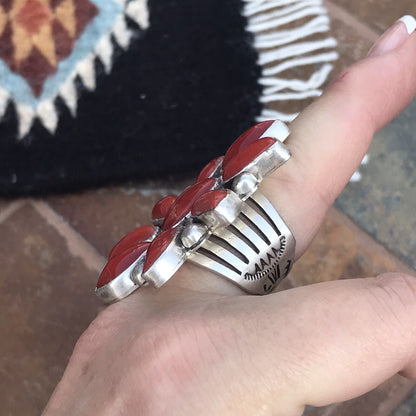 Navajo Sterling Silver Natural Red Coral Cluster Ring Lorenzo James