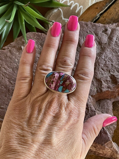 Navajo Pink Dream Mojave Oval Rope & Sterling Silver Adjustable Ring