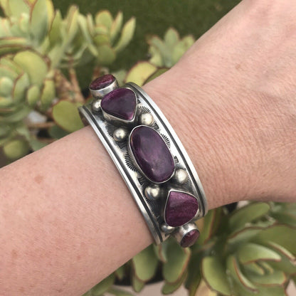 Purple Spiny Oyster  Sterling Silver Cuff Bracelet Signed