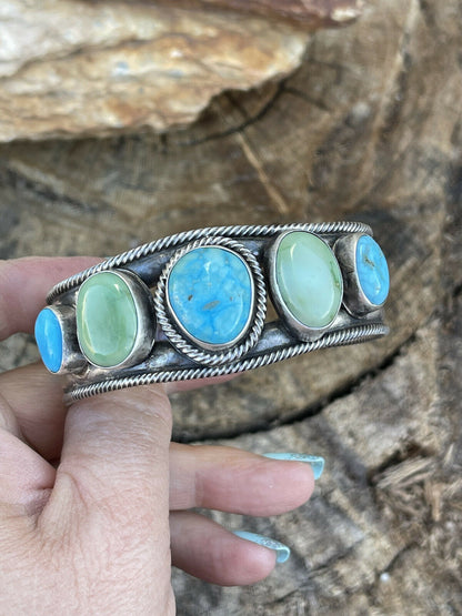 Navajo Sterling Sonoran Gold & Golden Hills Turquoise Cuff Bracelet Signed