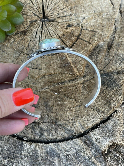 Navajo Sterling Silver & Sonoran Gold Turquoise Cuff Bracelet Signed & Stamped