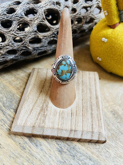 Navajo Kingman Turquoise & Sterling Silver Ring Size 7 Signed