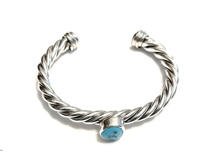 Sterling Silver Rope Twist Natural Turquoise Cuff Bracelet