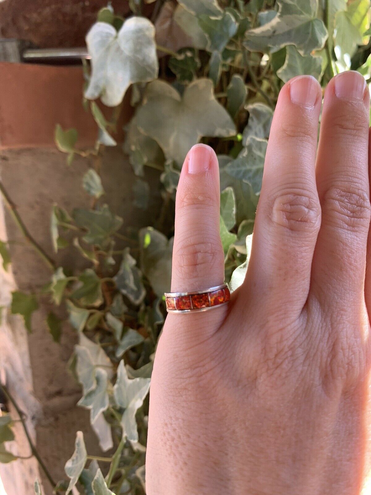 Zuni Sterling Silver Red Opal Stacker Ring