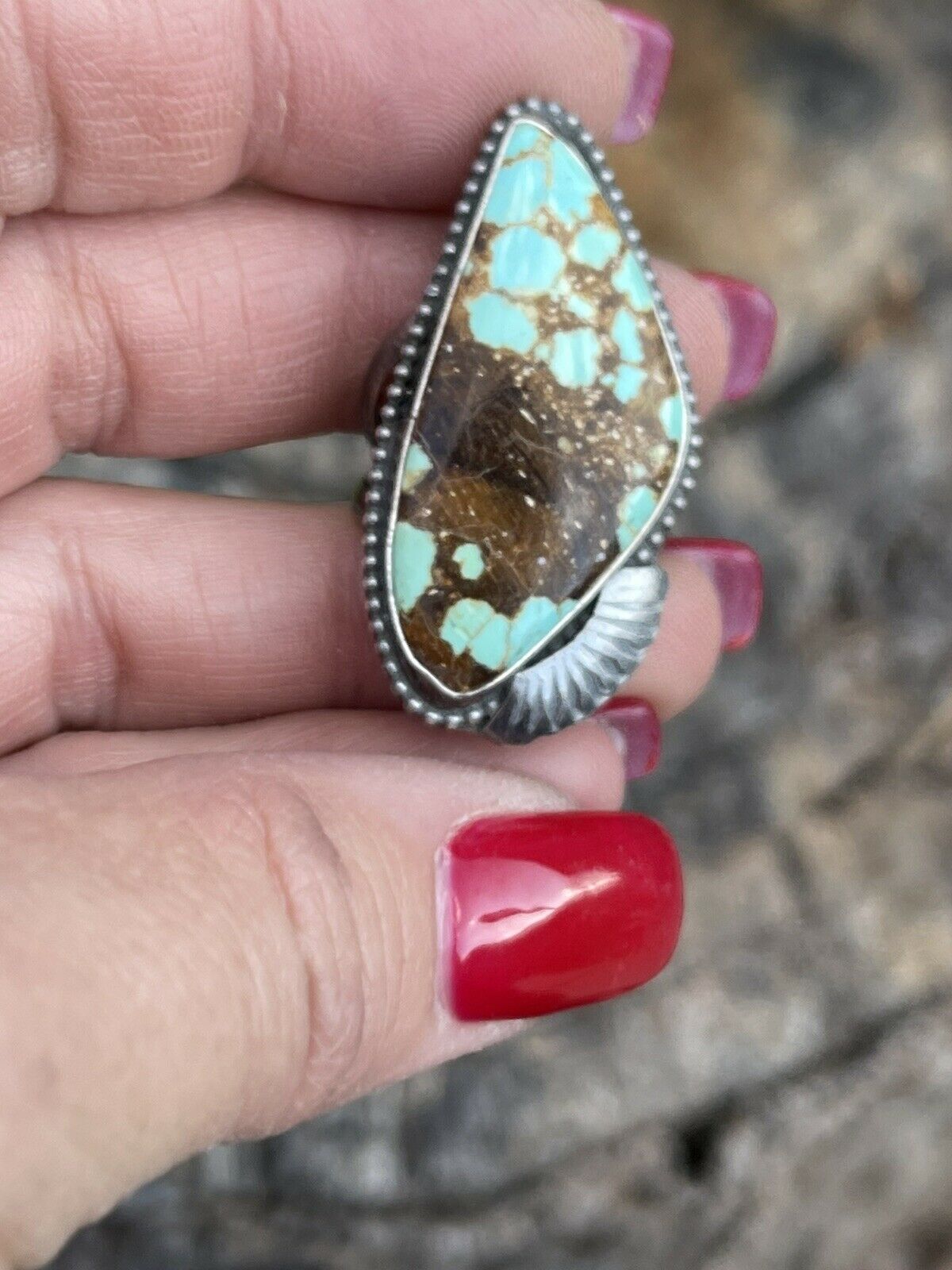 Navajo Sterling Silver Number 8 Turquoise Statement Ring Size 6.5