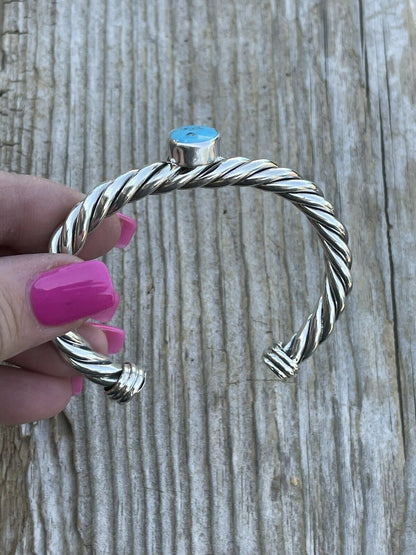 Sterling Silver Rope Twist Natural Turquoise Cuff Bracelet