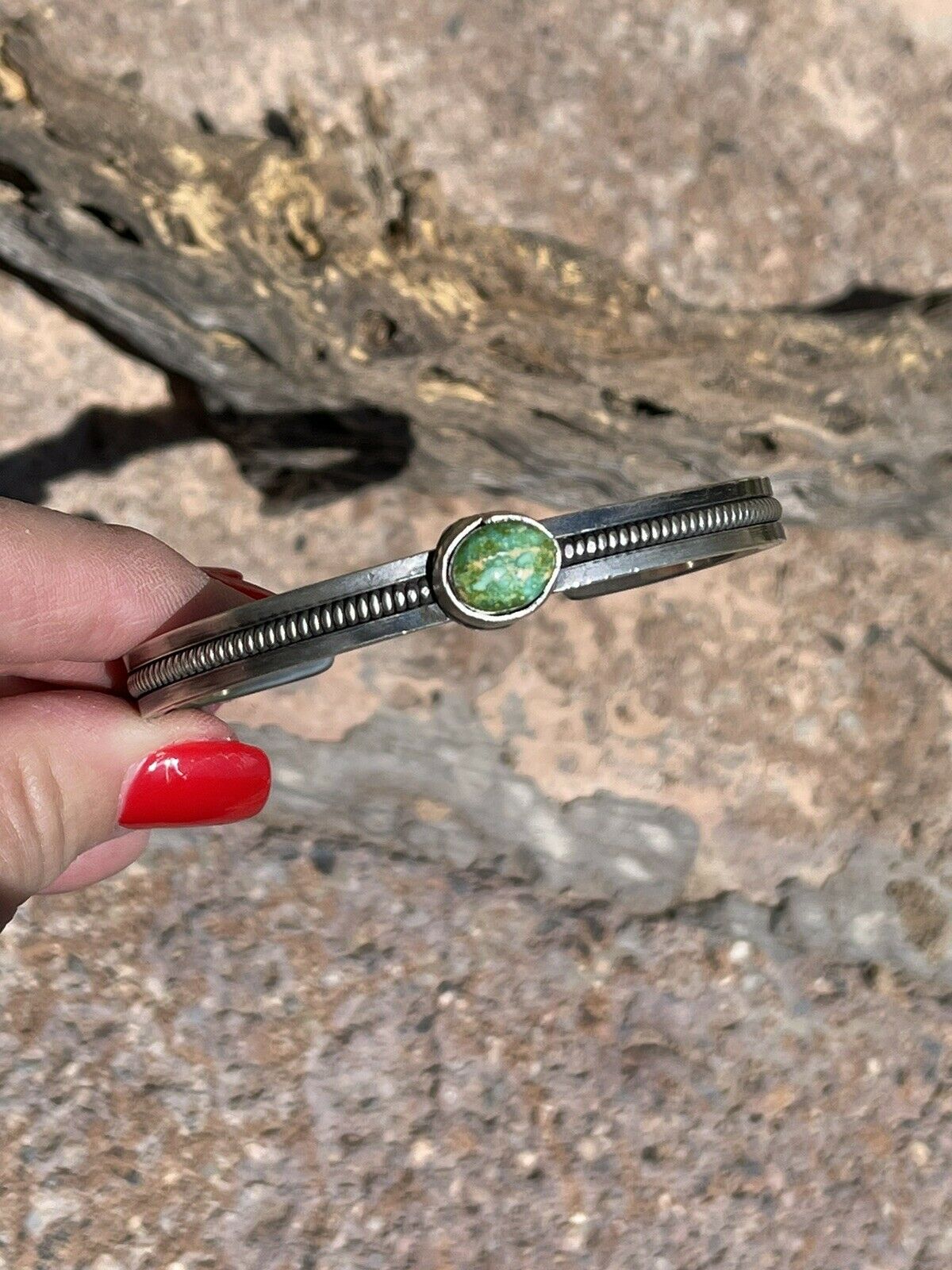 Navajo Sonoran Gold Turquoise & Sterling Silver Elegant Cuff Bracelet