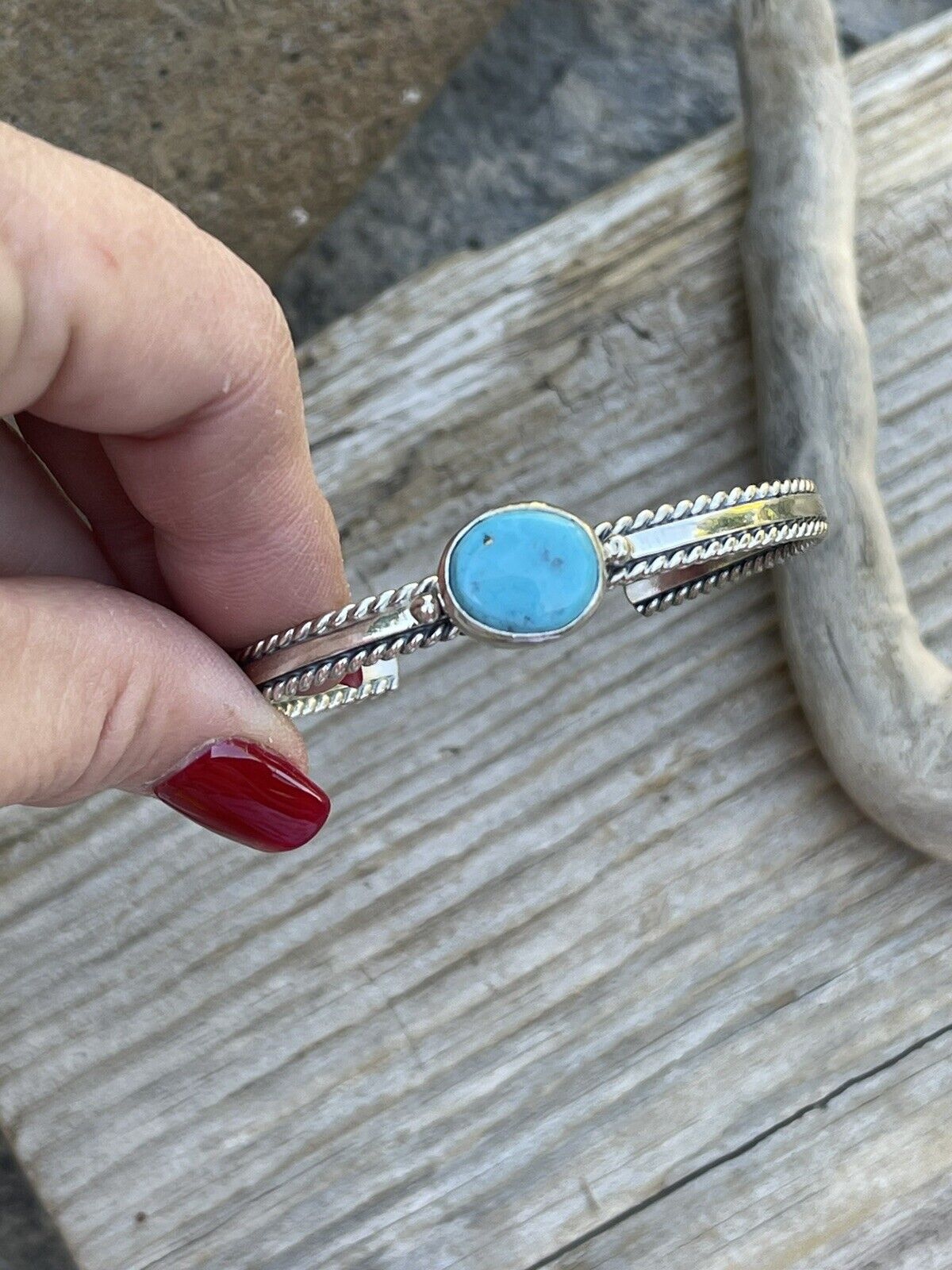 Sterling Silver Kingman Turquoise Stacker Cuff Bracelet