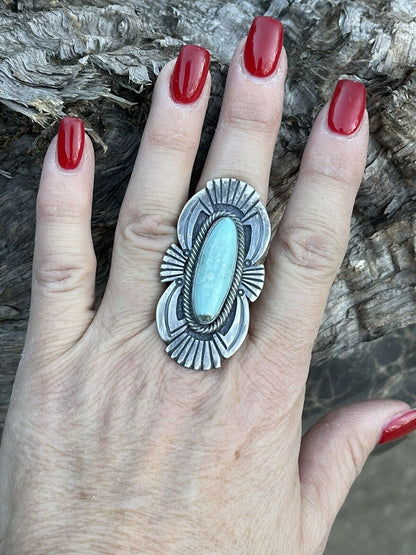 Navajo Sterling Silver Turquoise Nouveau￼ Statement Ring Sz 8