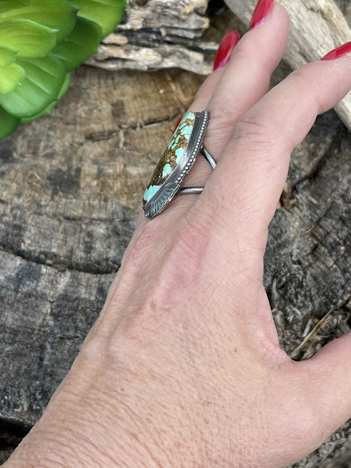 Navajo Sterling Silver Number 8 Turquoise Statement Ring Size 6.5