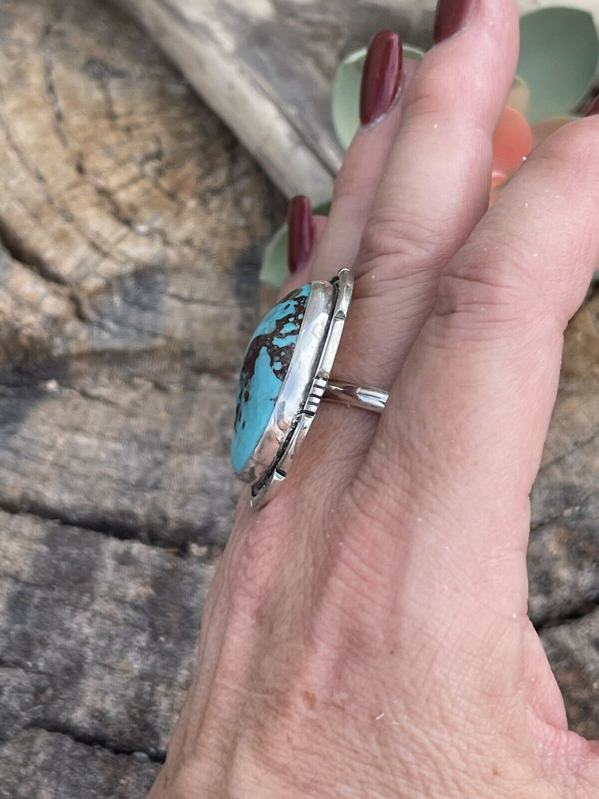 Navajo Royston Turquoise Sterling Southwestern Adjustable Ring Wydell Billie