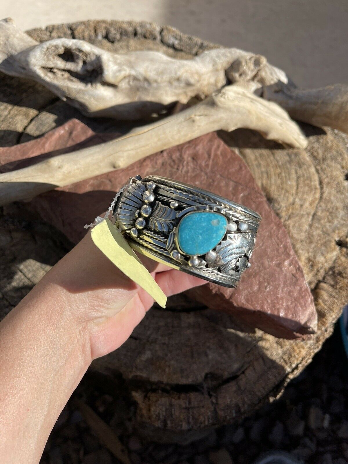 Vintage Navajo Sterling Silver & Kingman Turquoise Non Working Watch Bracelet