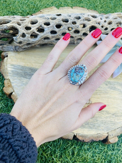 Navajo Royston Turquoise & Sterling Silver Ring Size 9.5