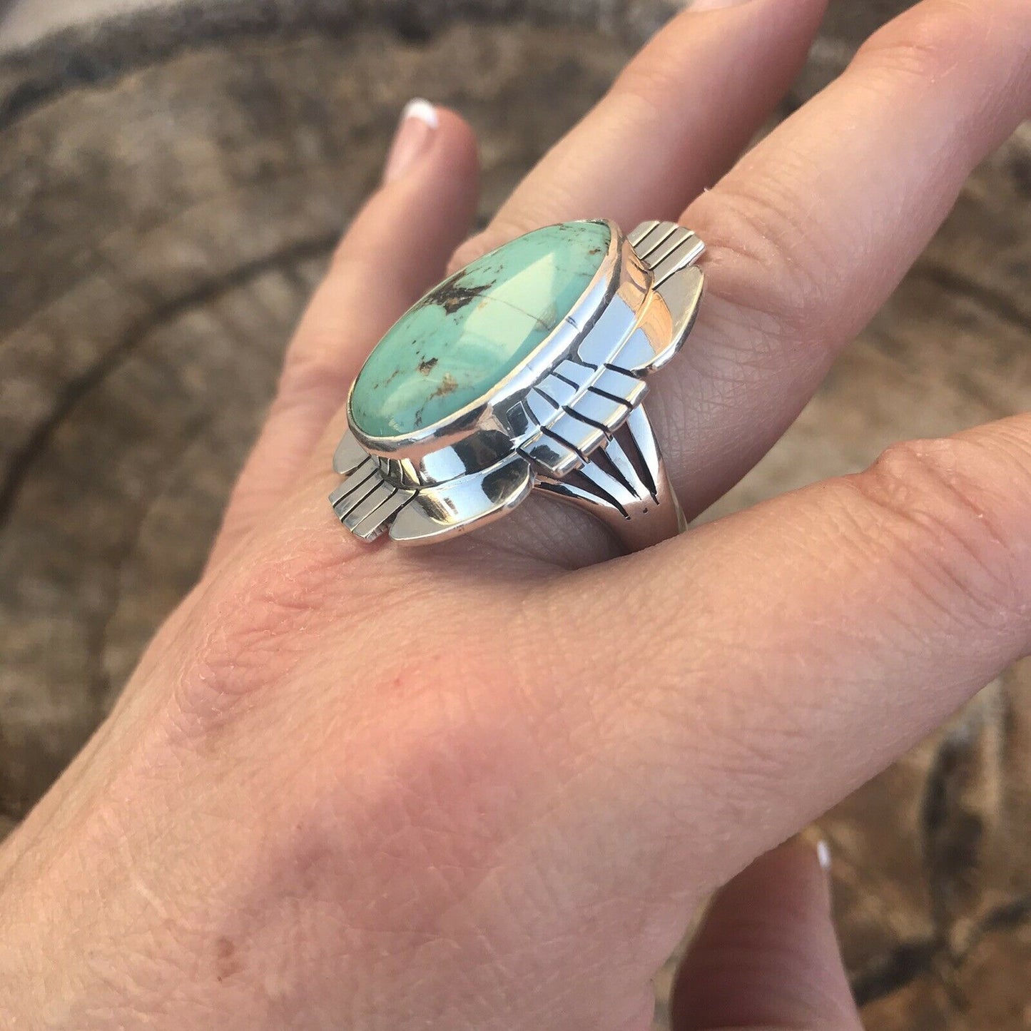 Royston Turquoise & Sterling Silver Navajo Ring Size 8 Stamped Sterling