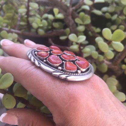 Navajo Sterling Silver Natural Red Coral Ring Sz 7