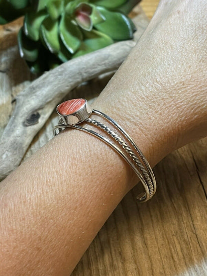 Navajo Teardrop Orange Spiny Sterling Silver Bracelet Rope Style Cuff