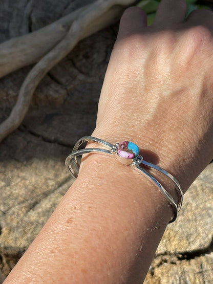 Navajo Pink Dream Mohave Sterling Silver Cuff Stacker Bracelet Signed