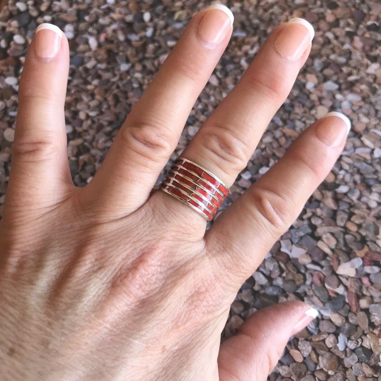 Navajo Sterling Silver Red Fire Opal Stacker Ring