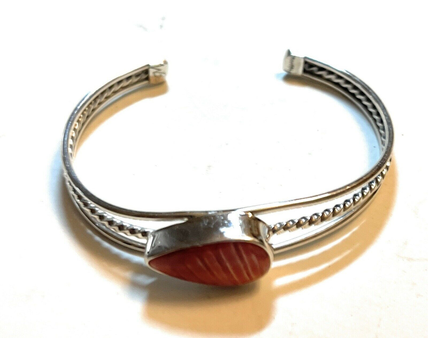 Navajo Teardrop Orange Spiny Sterling Silver Bracelet Rope Style Cuff