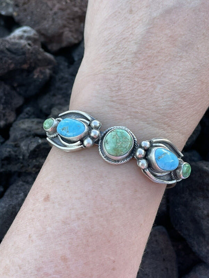 Navajo Sterling Sonoran Gold & Golden Hills Turquoise Cuff Bracelet Signed