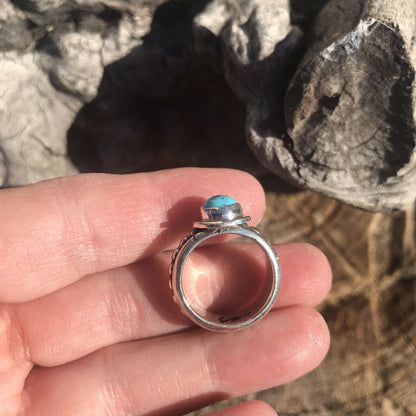 Navajo Kingman Turquoise & Sterling Silver Dotted Band Ring