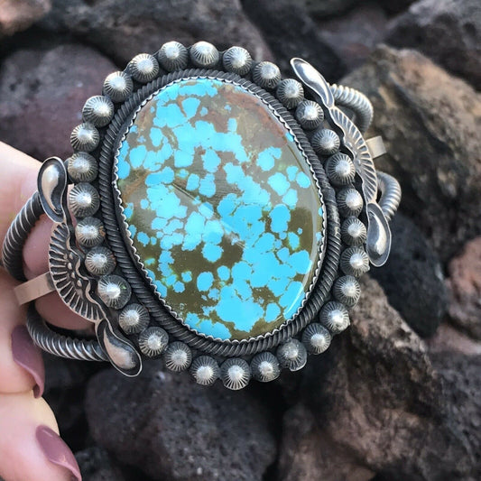 Navajo Royston Turquoise  Sterling Silver Cuff Bracelet Signed