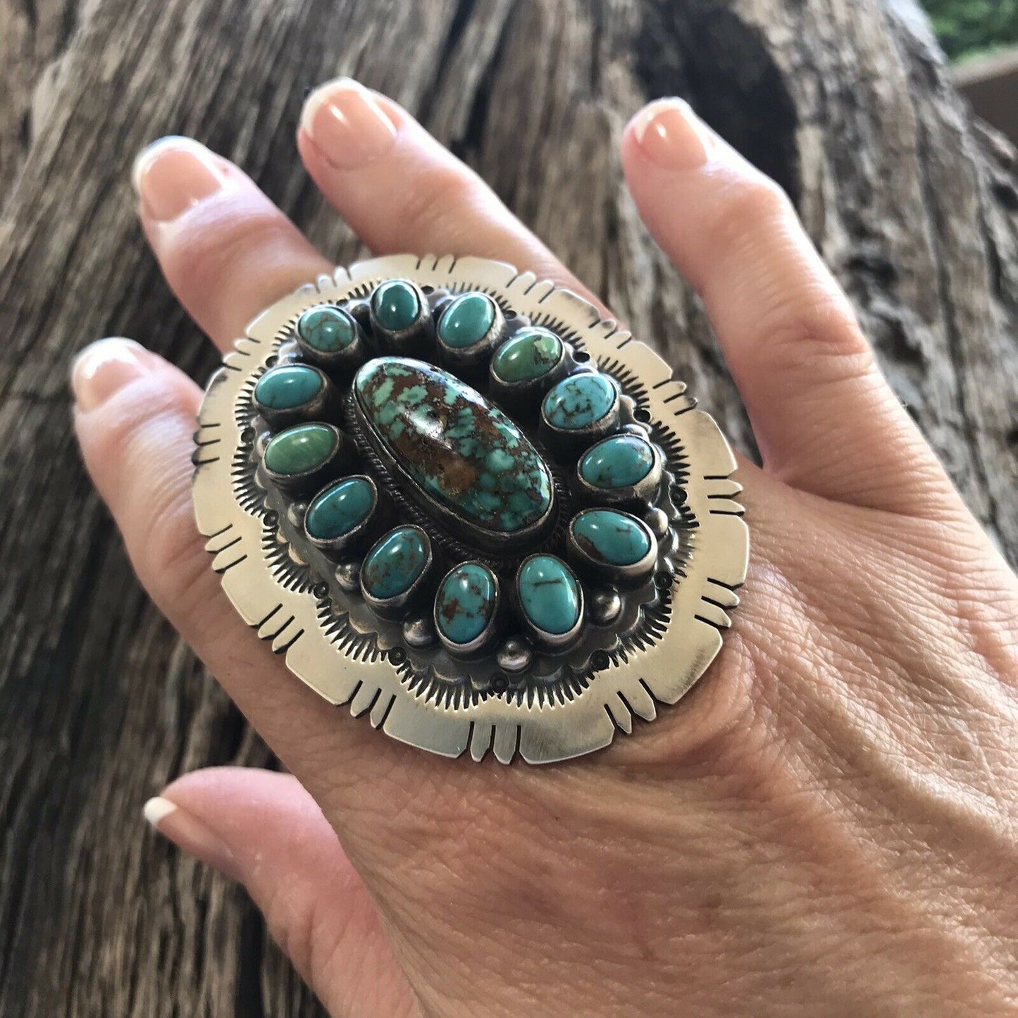 Navajo Cluster Multi Turquoise &  Sterling Silver Ring Size 6