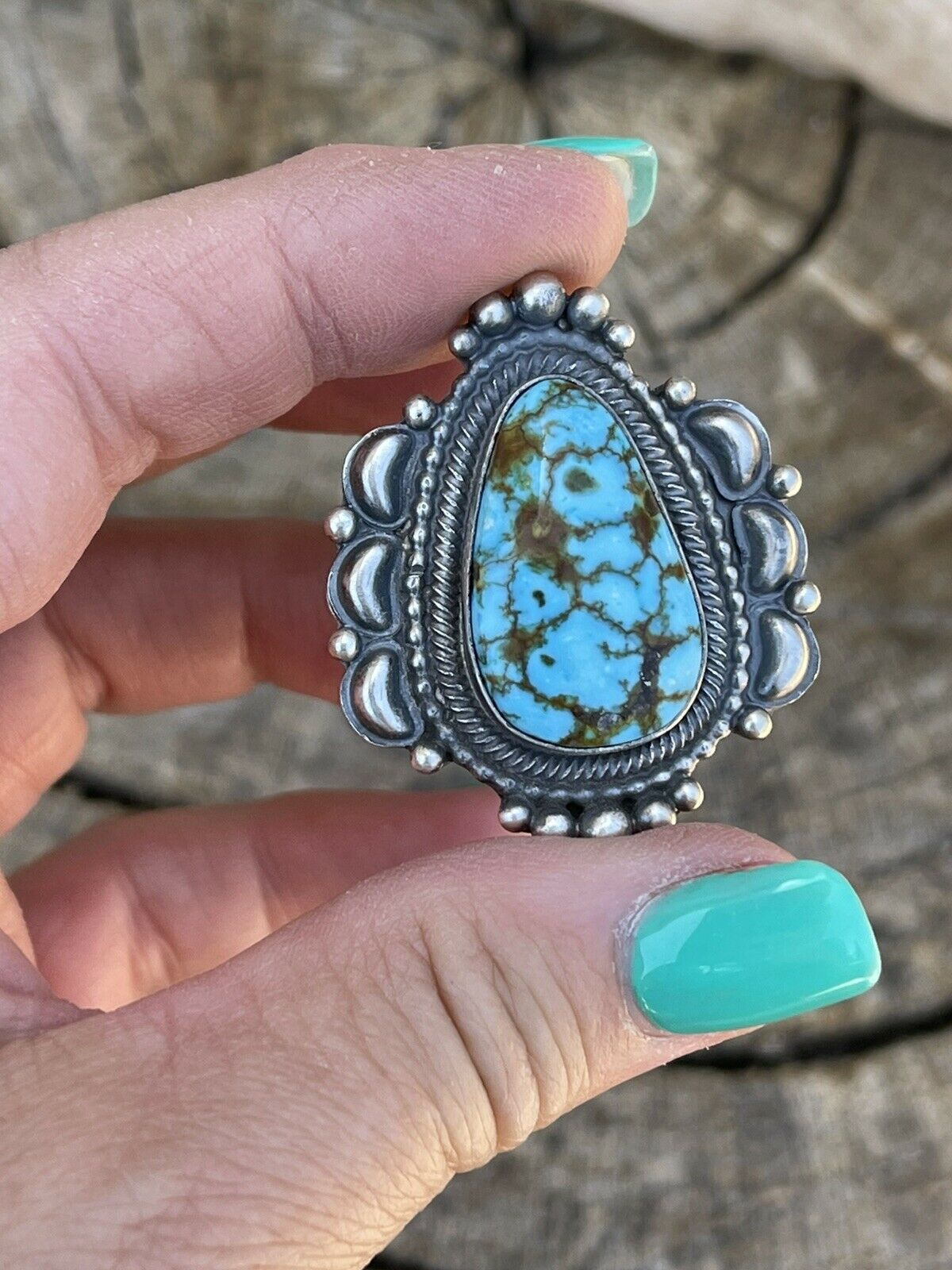 Navajo Sonoran Mountain Turquoise & Sterling Silver Statement Ring Size 7