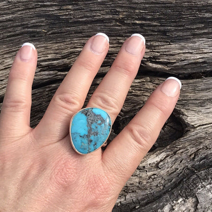 Stunning Rope Style Turquoise & Sterling Silver Navajo Ring Size 6