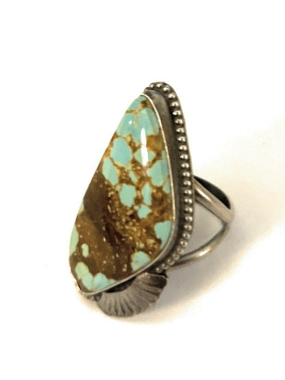 Navajo Sterling Silver Number 8 Turquoise Statement Ring Size 6.5