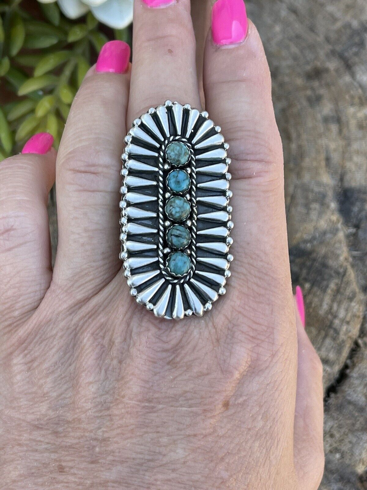 Navajo Sterling Silver Turquoise 5 Stone Ring Patrick Yazzie