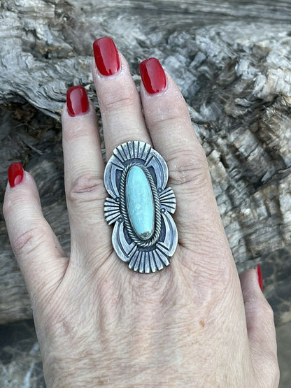 Navajo Sterling Silver Turquoise Nouveau￼ Statement Ring Sz 8