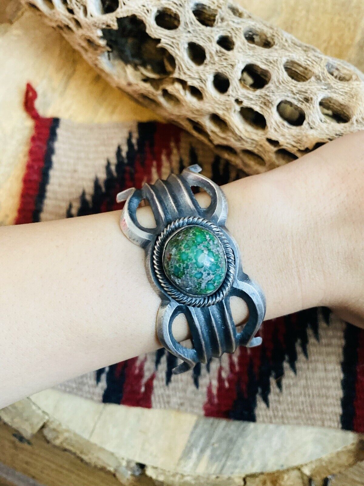 Navajo Sterling Silver & Sonoran Gold Turquoise Cuff Bracelet