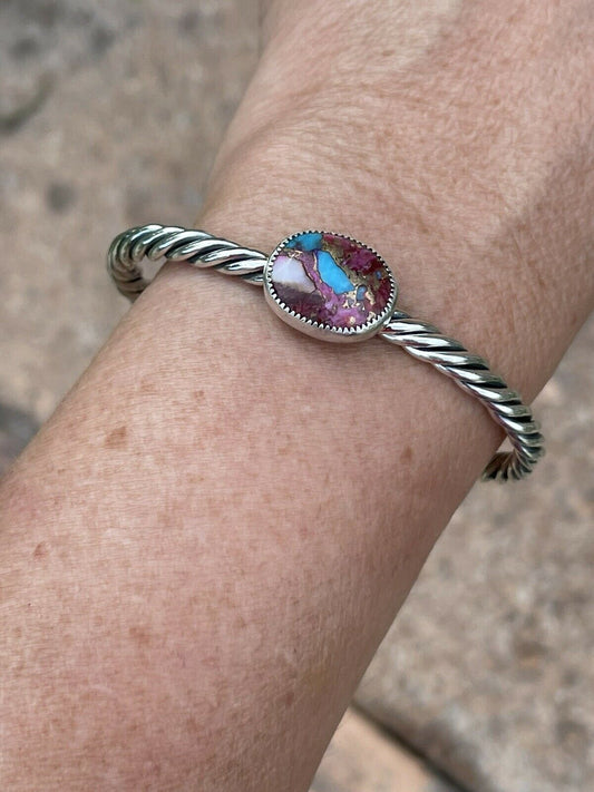 Navajo Pink Dream Mojave & Sterling Silver Bracelet Rope Cuff